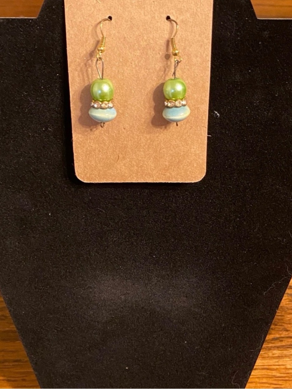 Vintage Style Mid Century Green Blue Beaded Rhinestone Dangle Earrings NWT
